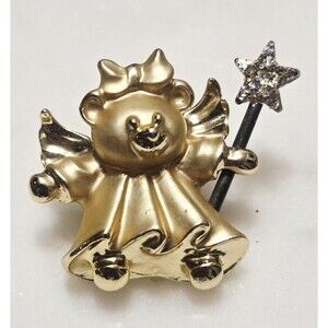 Gigio Giusti Angel Bear Brooch With Wand Gold And Silver Tone